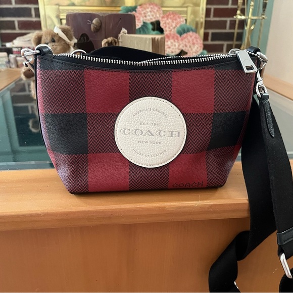 New condition Red and Black Buffalo Check Coach Crossbody - Picture 2 of 3
